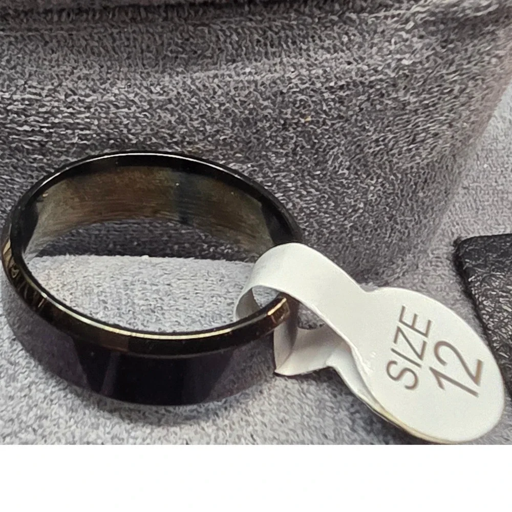 New Band Ring Big Mens Plus Size 12.5 Black Beveled Thumb Minimalist Jewelry‎